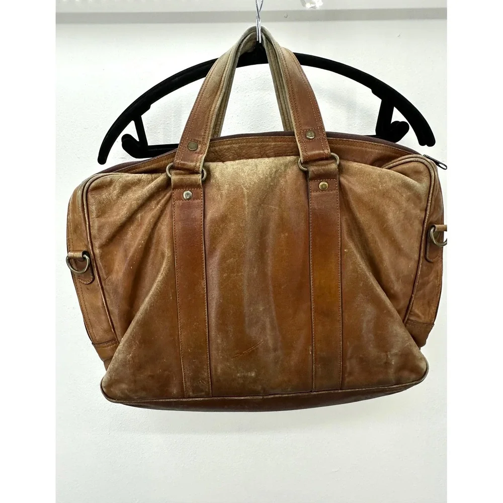 Sutton Bay vintage leather cowboy briefcase worn in tan laptop bag  brass